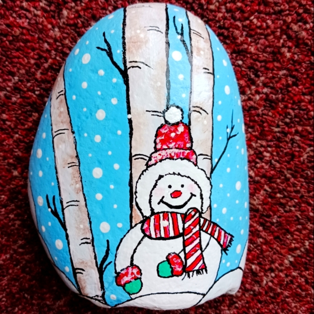 Hand Painted Rock - Snowman